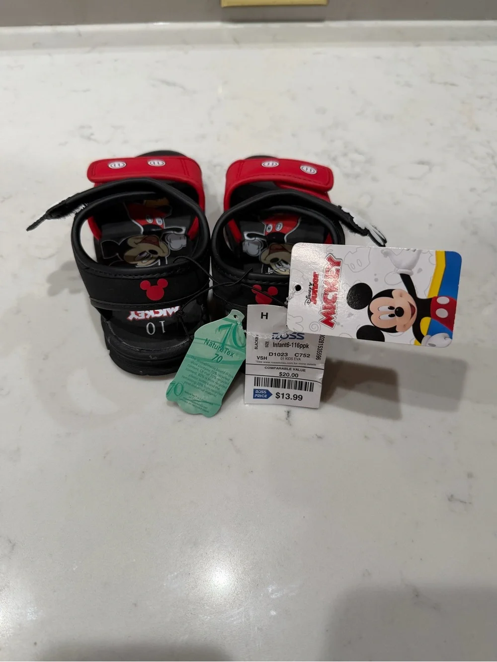 Disney Mickey Black and Red Kids Sandals with Character Accents
